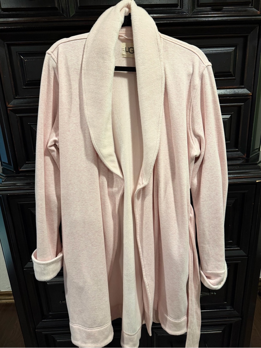 UGG Light Pink Plush Shawl-Collar Robe with Belt